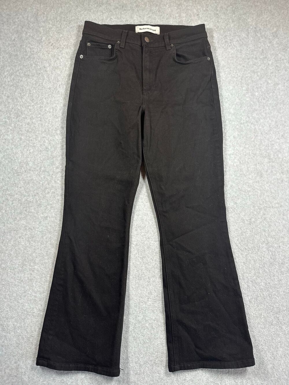 Reformation Jeans Women's Size 29 Black Denim Mid-Rise Flare Leg Casual Zip Fly